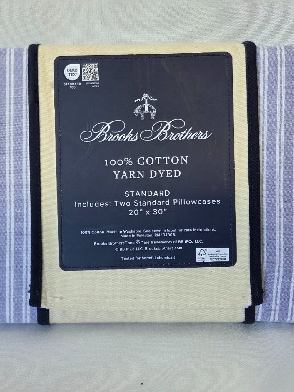 Brooks Brothers Blue Striped Standard Pillowcase Set 2Pk 100% Yarn Dyed Cotton